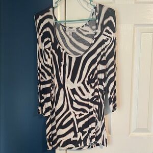 Jennifer Lopez Monochrome Zebra Long Sleeve Top 3/4